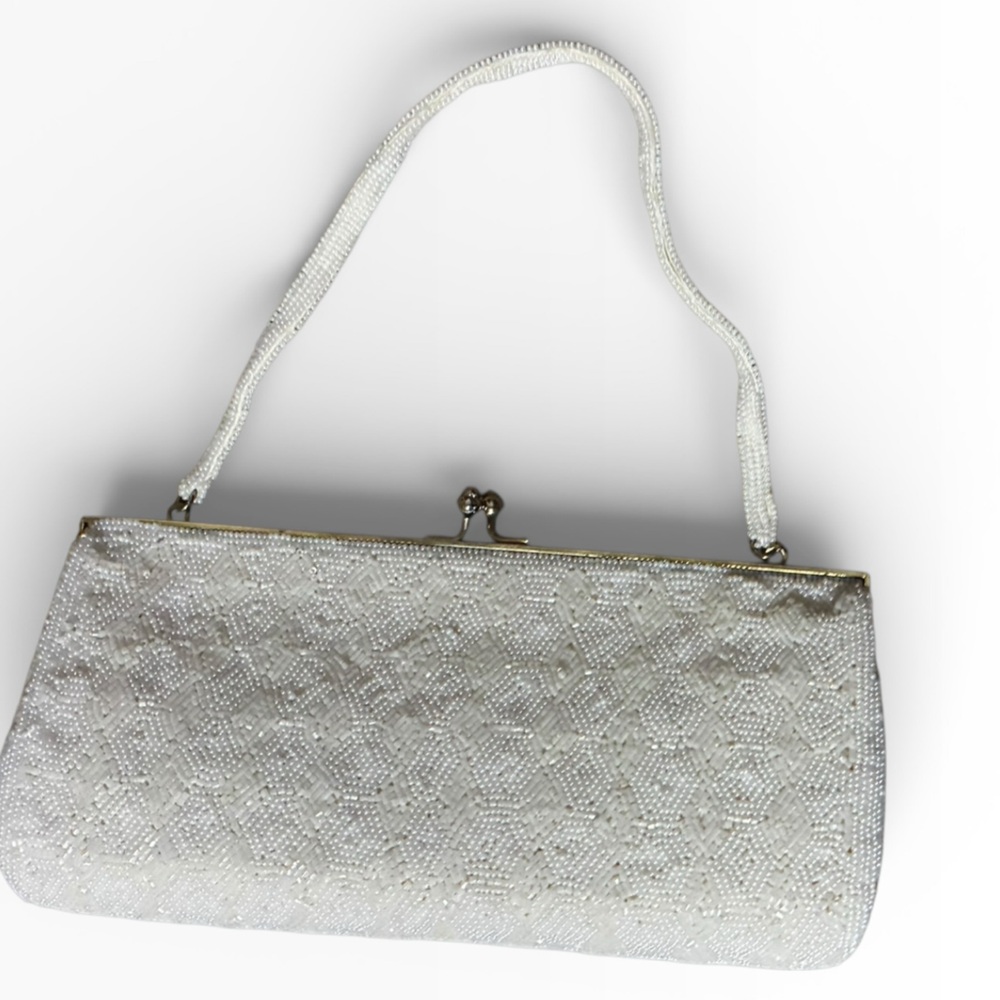 White Beaded Satin Lined Clutch